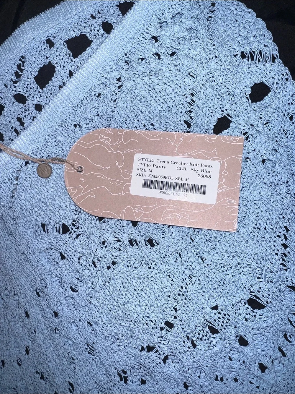 NWT Meshki Trena Crotchet Knit Pants- Sky Blue. Size M
